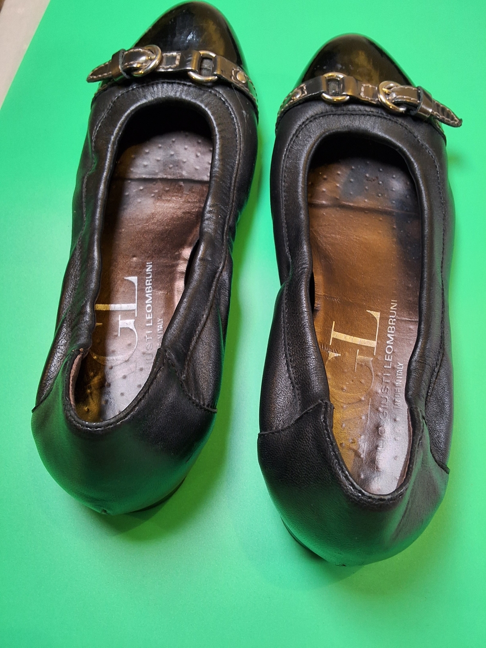 AGL Black Patent Leather Ballet Flats with Silver Buckle - Picture 14 of 14